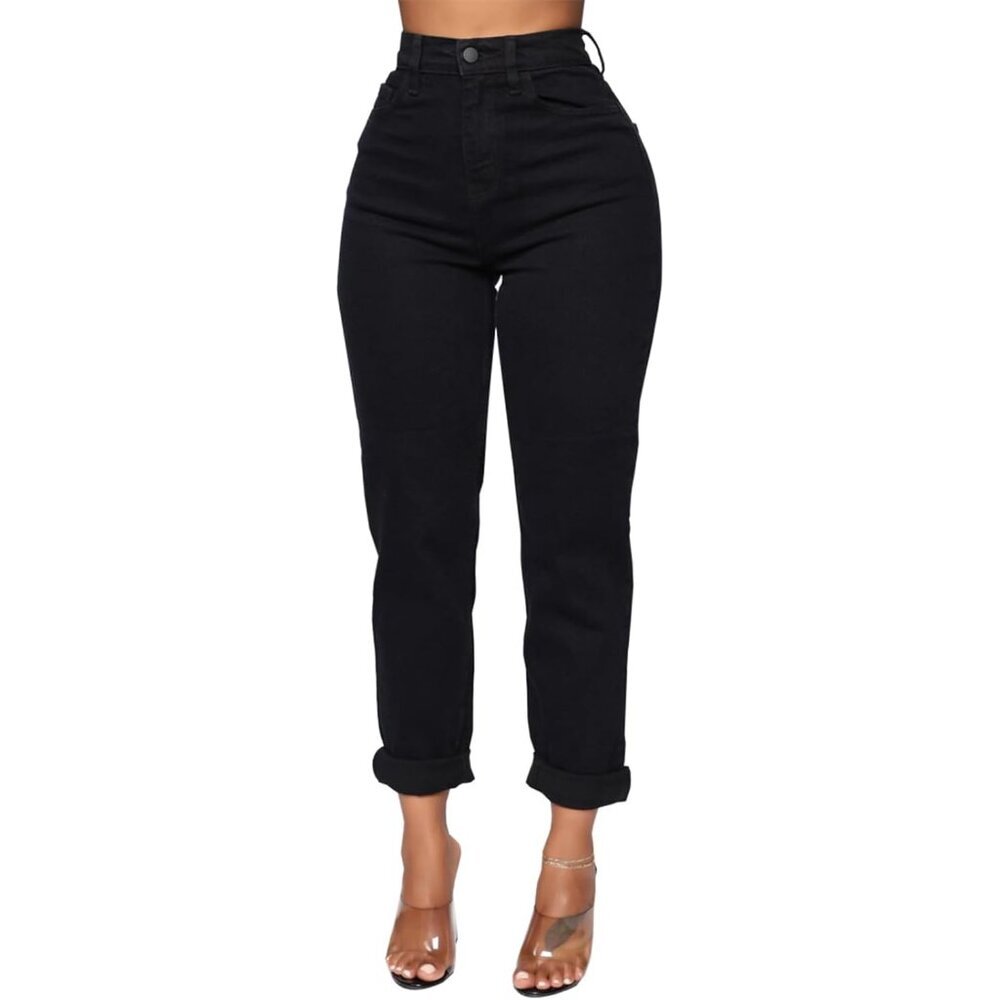 Women's High Waist Denim Jeans Stretch Boot Cut Ripped Cropped Cargo